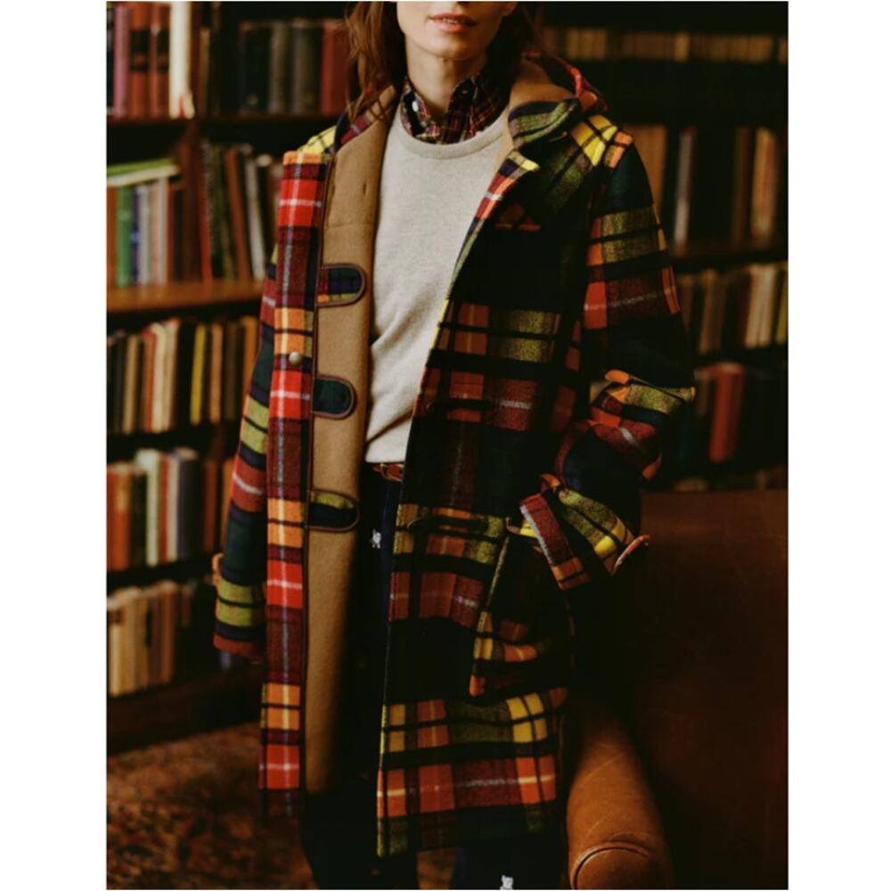 Gloverall Women's Buchanan Camel Tartan Reversible Morris Duffle Coat Size M - Picture 2 of 13